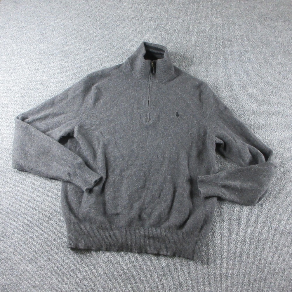 Polo Ralph Lauren Sweater Mens L Gray 1/4 Zip Mock Neck Italian Yarn Knit
